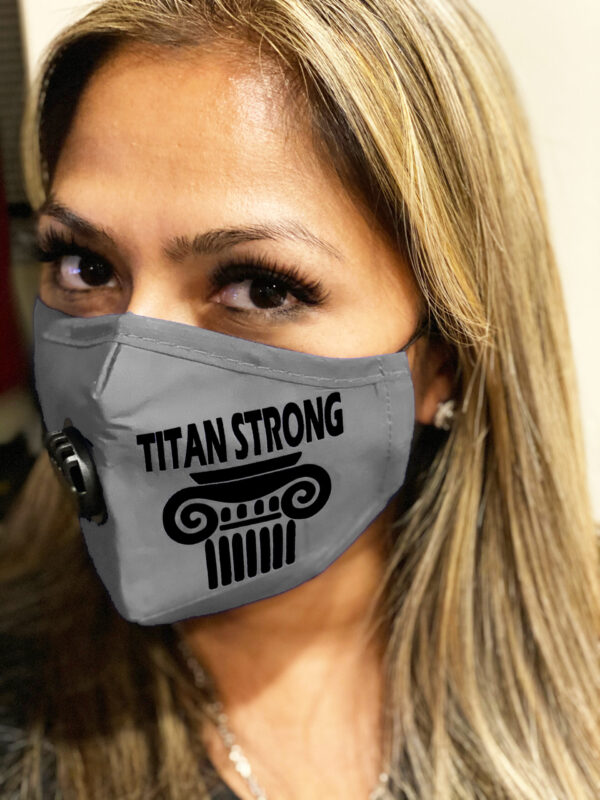 Titan Face Mask – Gray with Black “Titan Strong”