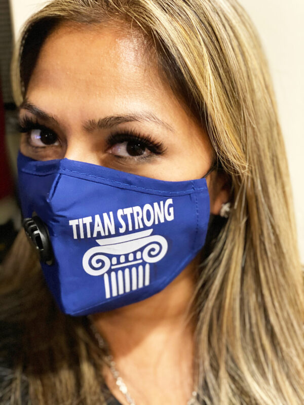 Titan Face Mask - Blue with White "Titan Strong"