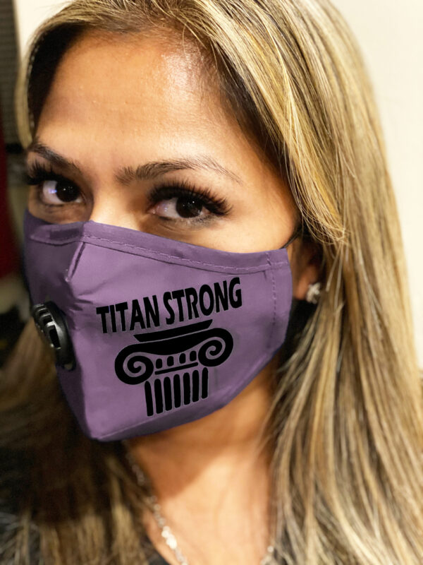 Titan Face Mask – Purple with Black “Titan Strong”